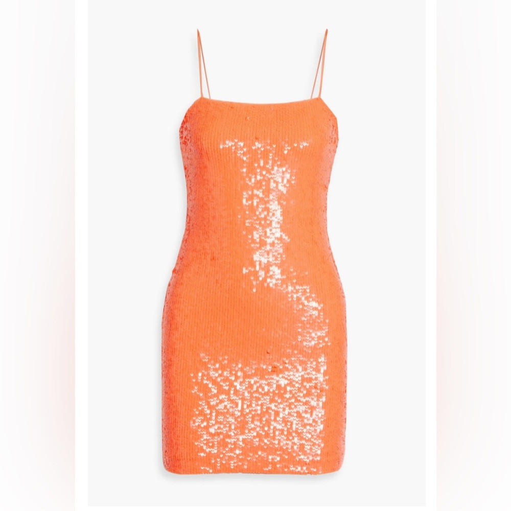 Alice and Olivia Orange Fifi Sequin Mini Dress